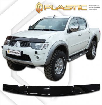 1 999 р. Дефлектор капота CA-Plastic  Mitsubishi L200  4 (2006-2014)  дорестайлинг (серия Classic черный)  с доставкой в г. Воронеж. Увеличить фотографию 2