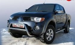 Усиленная низкая защита переднего бампера из трубы диаметром 57 мм Slitkoff Mitsubishi L200 4  дорестайлинг (2006-2014)