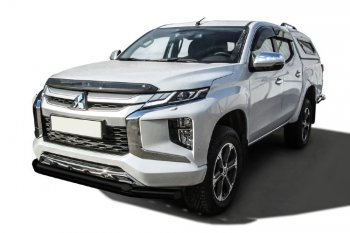 14 949 р. Защита переднего бампера Slitkoff (Ø 76+Ø 57 двойная) Mitsubishi L200 5 KK,KL рестайлинг (2018-2022) (Сталь с полимерным покрытием. Цвет: черный)  с доставкой в г. Воронеж. Увеличить фотографию 1