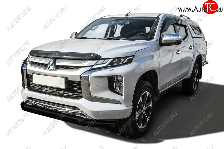 14 949 р. Защита переднего бампера Slitkoff (Ø 76+Ø 57 двойная) Mitsubishi L200 5 KK,KL рестайлинг (2018-2022) (Сталь с полимерным покрытием. Цвет: черный)  с доставкой в г. Воронеж