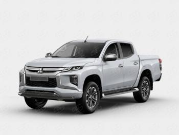 16 499 р. Защита переднего бампера (2 трубы Ø63 и 42 мм) SLITKOFF  Mitsubishi L200  5 KK,KL (2018-2022) рестайлинг (нержавейка с полимерным покрытием, черный)  с доставкой в г. Воронеж. Увеличить фотографию 1