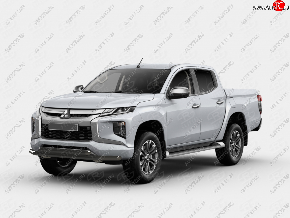 16 499 р. Защита переднего бампера (2 трубы Ø63 и 42 мм) SLITKOFF  Mitsubishi L200  5 KK,KL (2018-2022) рестайлинг (нержавейка с полимерным покрытием, черный)  с доставкой в г. Воронеж