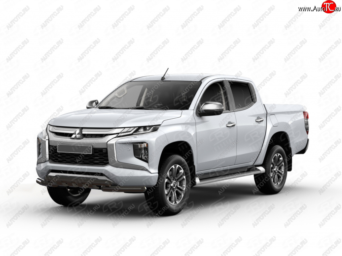 17 649 р. Защита переднего бампера SLITKOFF (Ø57 мм дуга с клыками) Mitsubishi L200 5 KK,KL рестайлинг (2018-2022) (нержавейка с полимерным покрытием, черный)  с доставкой в г. Воронеж