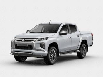 12 949 р. Защита переднего бампера SLITKOFF (Ø63 мм)  Mitsubishi L200  5 KK,KL (2018-2022) рестайлинг (порошковая окраска в цвет черный муар)  с доставкой в г. Воронеж. Увеличить фотографию 1