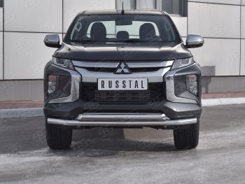 21 899 р. Защита переднего бампера (2 трубы Ø63 мм, нержавейка) SLITKOFF Mitsubishi L200 5 KK,KL рестайлинг (2018-2022)  с доставкой в г. Воронеж. Увеличить фотографию 1