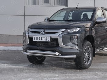 21 899 р. Защита переднего бампера (2 трубы Ø63 мм, нержавейка) SLITKOFF  Mitsubishi L200  5 KK,KL (2018-2022) рестайлинг  с доставкой в г. Воронеж. Увеличить фотографию 2