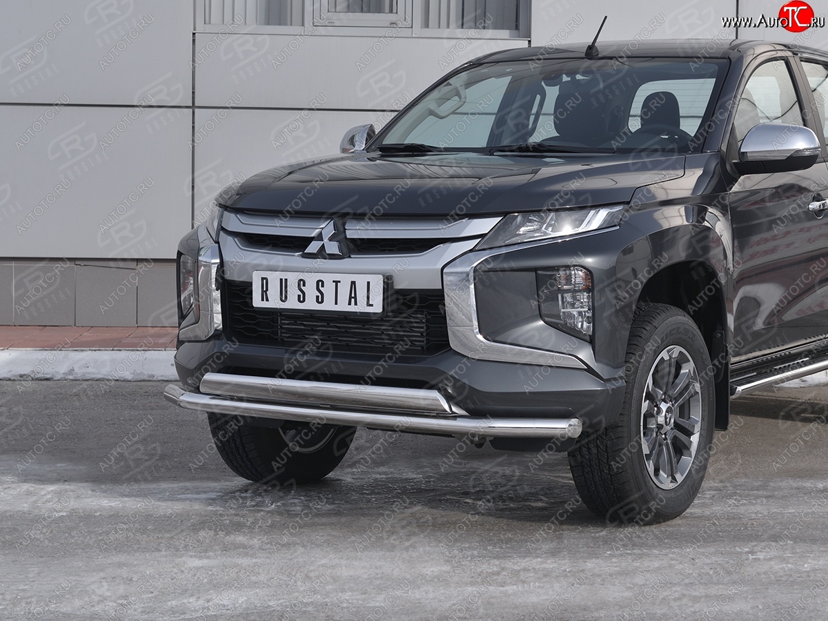 16 549 р. Защита переднего бампера (2 трубы Ø63 и 75х42 мм, нержавейка) Russtal Mitsubishi L200 5 KK,KL рестайлинг (2018-2022)  с доставкой в г. Воронеж