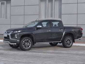 16 549 р. Защита переднего бампера (2 трубы Ø63 и 75х42 мм, нержавейка) Russtal Mitsubishi L200 5 KK,KL рестайлинг (2018-2022)  с доставкой в г. Воронеж. Увеличить фотографию 2