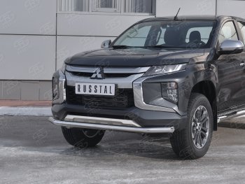 18 599 р. Защита переднего бампера (Ø 63 мм, нержавейка) SLITKOFF Mitsubishi L200 5 KK,KL рестайлинг (2018-2022)  с доставкой в г. Воронеж. Увеличить фотографию 2