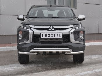 Защита переднего бампера (Ø63 с клыками, нержавейка) SLITKOFF Mitsubishi L200 5 KK,KL рестайлинг (2018-2022)