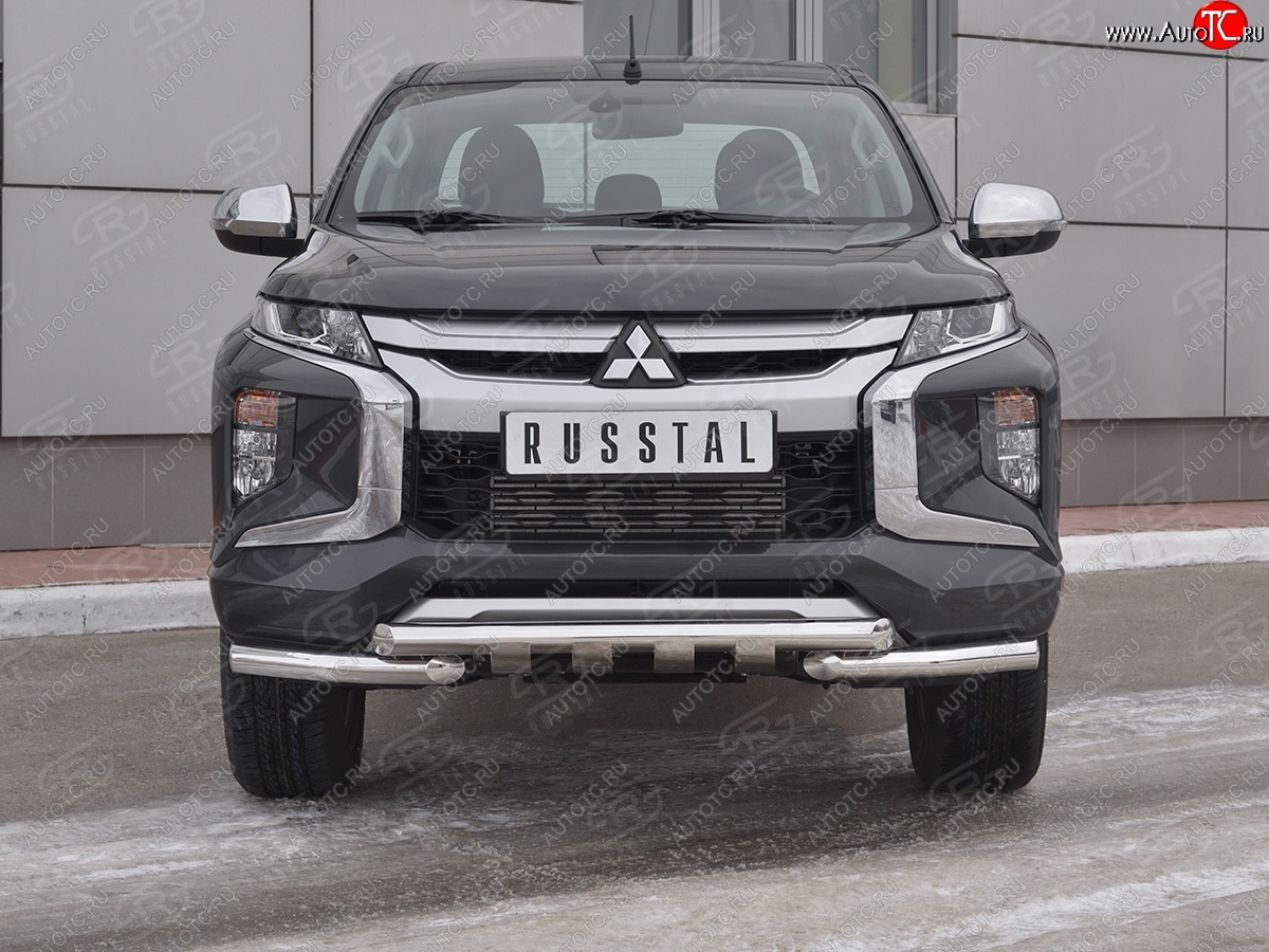 26 849 р. Защита переднего бампера (Ø63 с клыками, нержавейка) SLITKOFF  Mitsubishi L200  5 KK,KL (2018-2022) рестайлинг  с доставкой в г. Воронеж