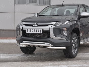26 849 р. Защита переднего бампера (Ø63 с клыками, нержавейка) SLITKOFF  Mitsubishi L200  5 KK,KL (2018-2022) рестайлинг  с доставкой в г. Воронеж. Увеличить фотографию 2