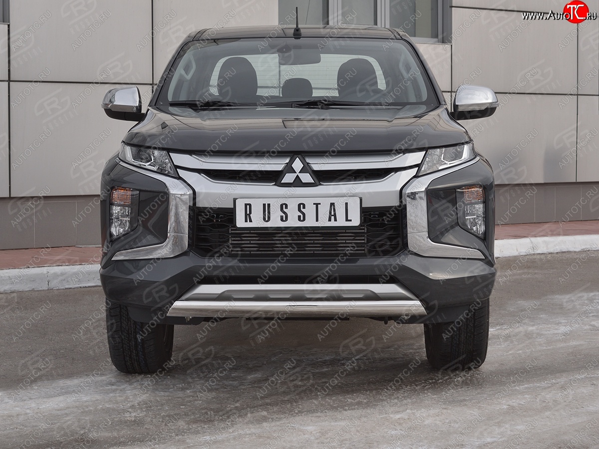 13 699 р. Защита переднего бампера (Ø75x42 мм, нержавейка) Russtal Mitsubishi L200 5 KK,KL рестайлинг (2018-2022)  с доставкой в г. Воронеж