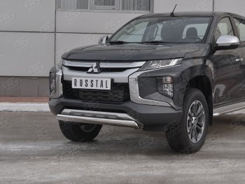 13 699 р. Защита переднего бампера (Ø75x42 мм, нержавейка) Russtal Mitsubishi L200 5 KK,KL рестайлинг (2018-2022)  с доставкой в г. Воронеж. Увеличить фотографию 2
