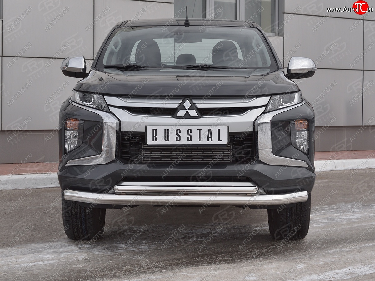 22 499 р. Защита переднего бампера (2 трубы Ø76 и 42 мм, нержавейка) SLITKOFF  Mitsubishi L200  5 KK,KL (2018-2022) рестайлинг  с доставкой в г. Воронеж
