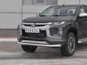 22 499 р. Защита переднего бампера (2 трубы Ø76 и 42 мм, нержавейка) SLITKOFF  Mitsubishi L200  5 KK,KL (2018-2022) рестайлинг  с доставкой в г. Воронеж. Увеличить фотографию 2