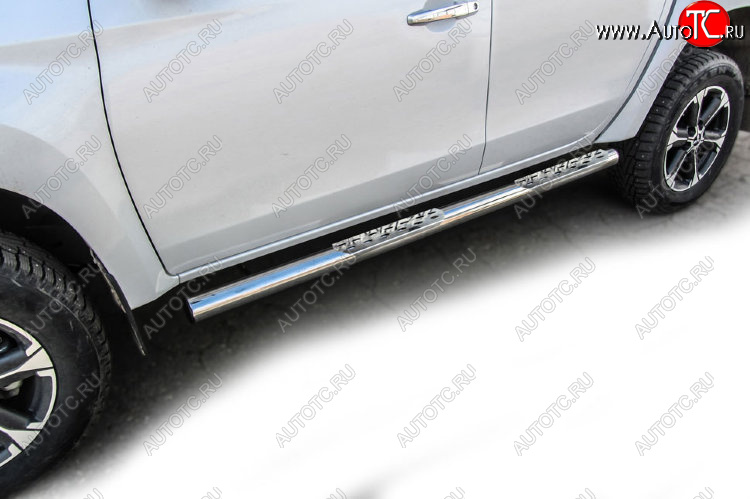 30 549 р. Защита порогов Slitkoff (Ø 76 мм, стальные ступеньки) Mitsubishi L200 5 KK,KL рестайлинг (2018-2022) (Нержавеющая сталь)  с доставкой в г. Воронеж
