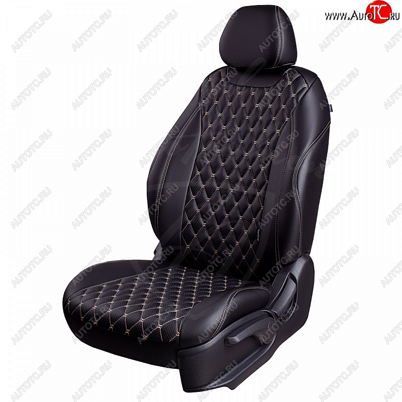 19 649 р. Чехлы для сидений Lord Autofashion Байрон (экокожа, раздельная спинка, подлокотник, отдельные бока, 2 П и 1 Г-образных подголовника) Mitsubishi Lancer 10 CY седан дорестайлинг (2007-2010) (Черный, вставка черная, строчка бежевая)  с доставкой в г. Воронеж