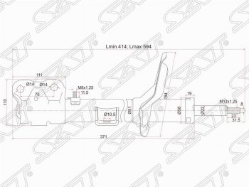 3 689 р. Левый амортизатор передний SAT Mitsubishi Lancer 10 CY седан дорестайлинг (2007-2010)  с доставкой в г. Воронеж. Увеличить фотографию 1