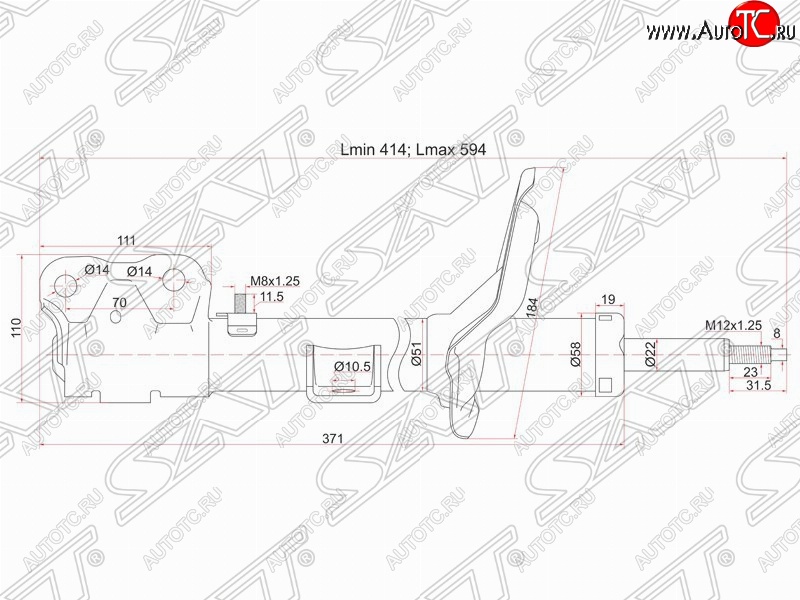 3 689 р. Левый амортизатор передний SAT Mitsubishi Lancer 10 CY седан дорестайлинг (2007-2010)  с доставкой в г. Воронеж