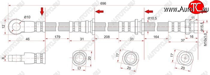 1 299 р. Тормозной шланг SAT (передний, LH=RH, пр-во Таиланд)  Mitsubishi Montero Sport  PA - Pajero  3 V70  с доставкой в г. Воронеж