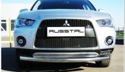 19 549 р. Защита переднего бампера (2 трубыØ76 и 42 мм, нержавейка) SLITKOFF Mitsubishi Outlander XL (CW)  рестайлинг (2010-2013)  с доставкой в г. Воронеж. Увеличить фотографию 2