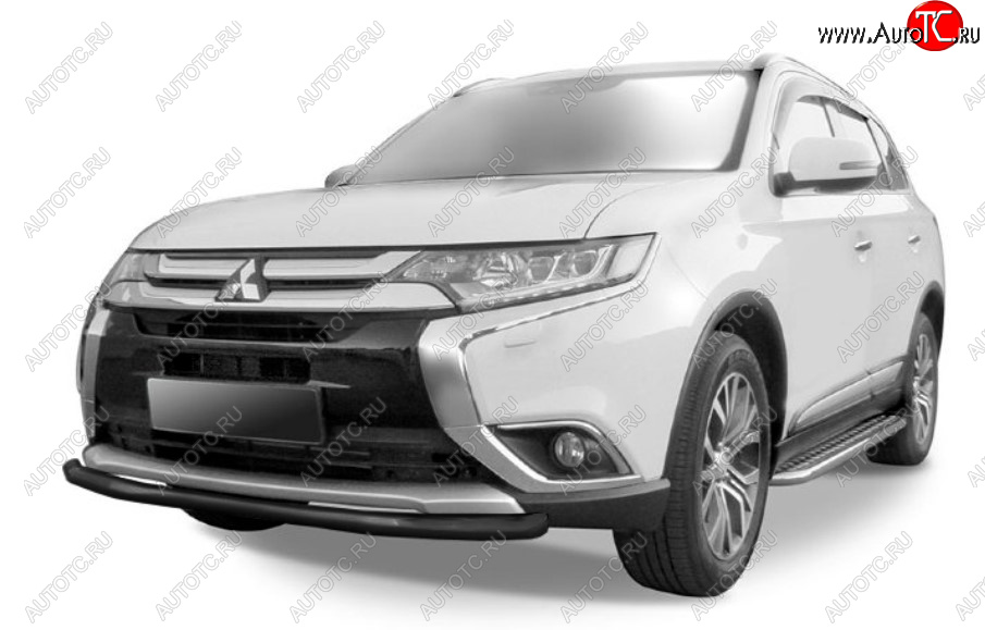 8 449 р. Защита переднего бампера Slitkoff (Ø 57 мм). Mitsubishi Outlander GF 2-ой рестайлинг (2015-2018) (Сталь с полимерным покрытием. Цвет: черный)  с доставкой в г. Воронеж