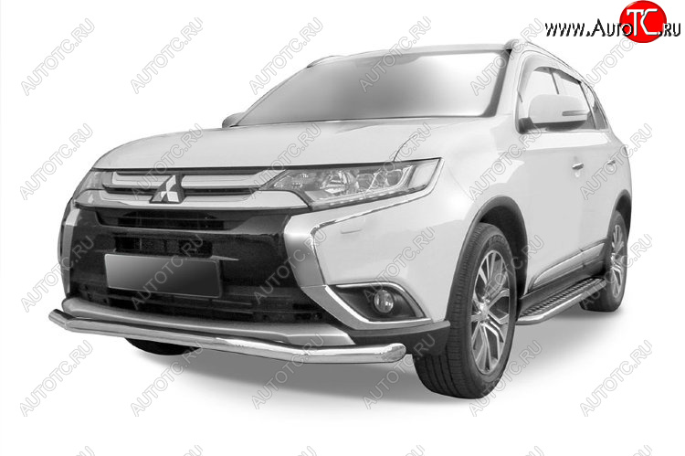 10 599 р. Защита переднего бампера Slitkoff (Ø 57 мм, волна) Mitsubishi Outlander GF 2-ой рестайлинг (2015-2018) (Цвет: серебристый)  с доставкой в г. Воронеж