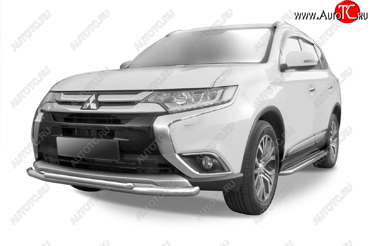 9 899 р. Защита переднего бампера Slitkoff (Ø 57+Ø 42, двойная). Mitsubishi Outlander GF 2-ой рестайлинг (2015-2018) (Цвет: серебристый)  с доставкой в г. Воронеж