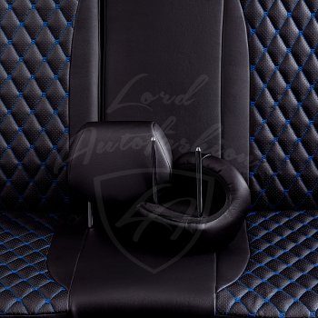 13 949 р. Чехлы для сидений Lord Autofashion Байрон (экокожа, раздельная спинка и сиденья, 3 Г-образных подголовника)  Mitsubishi Outlander  GF (2012-2018) дорестайлинг, 1-ый рестайлинг, 2-ой рестайлинг (Черный, вставка черная, строчка синяя)  с доставкой в г. Воронеж. Увеличить фотографию 6