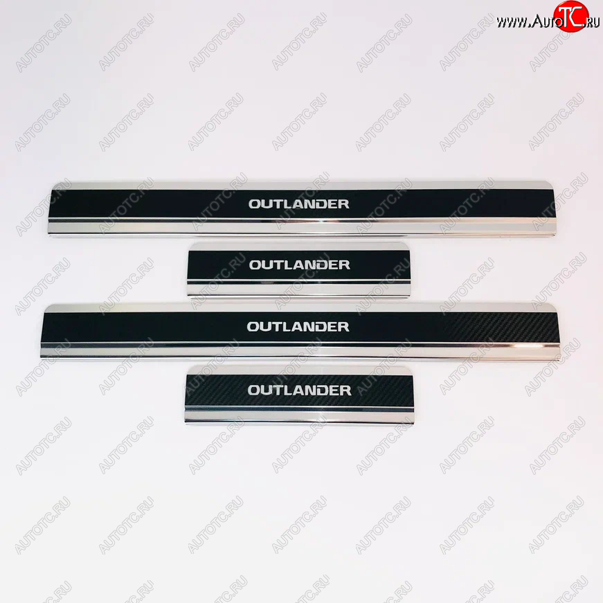 2 499 р. Накладки порожков салона INOX  Mitsubishi Outlander  GF (2014-2022) 1-ый рестайлинг, 2-ой рестайлинг, 3-ий рестайлинг (Нержавеющая сталь + карбон)  с доставкой в г. Воронеж