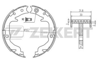 2 499 р. Колодки задние барабанного тормоза ZEKKERT  CITROEN C4 aircross (2012-2017), Dodge Caliber (2006-2012), Mitsubishi ASX (2010-2016), Mitsubishi Lancer  10 CY (2007-2017), Mitsubishi Outlander  CW0W (2005-2012)  с доставкой в г. Воронеж. Увеличить фотографию 1