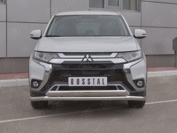 Защита переднего бампера (2 трубы Ø63 и 75х42 мм, нержавейка) Russtal Mitsubishi Outlander GF 3-ий рестайлинг (2018-2022)