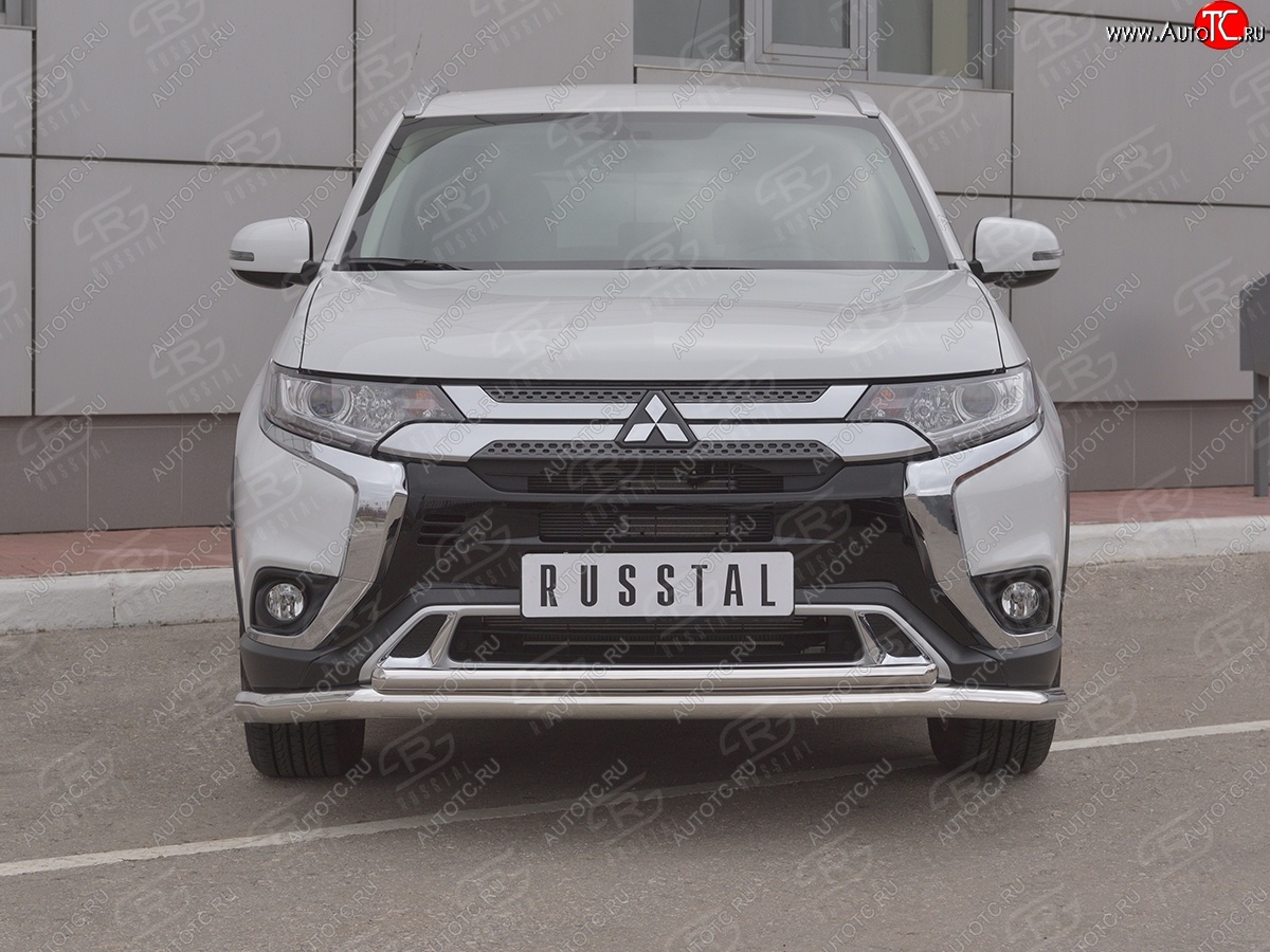 17 549 р. Защита переднего бампера (2 трубы Ø63 и 42 мм, нержавейка) SLITKOFF Mitsubishi Outlander GF 3-ий рестайлинг (2018-2022)  с доставкой в г. Воронеж