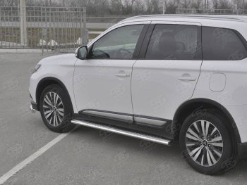 31 649 р. Защита порогов (Ø120x60 мм с проступью, нержавейка) Russtal Mitsubishi Outlander GF 3-ий рестайлинг (2018-2022)  с доставкой в г. Воронеж. Увеличить фотографию 1