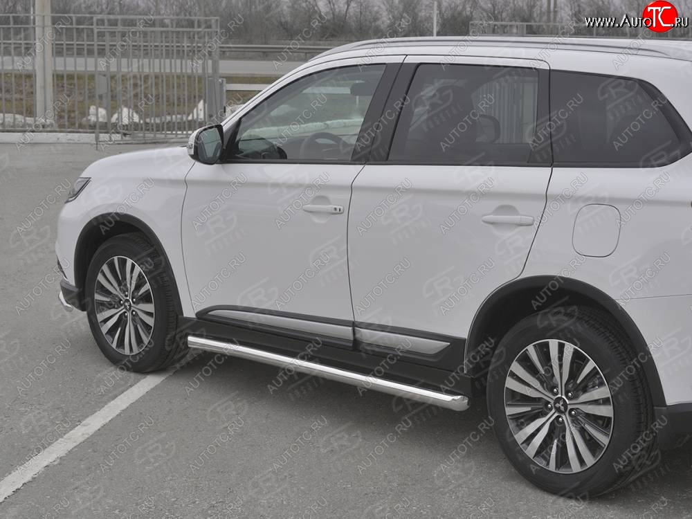 19 999 р. Защита порогов (Ø63 мм, нержавейка) SLITKOFF  Mitsubishi Outlander  GF (2018-2022) 3-ий рестайлинг (Металлические торцы под 45°)  с доставкой в г. Воронеж