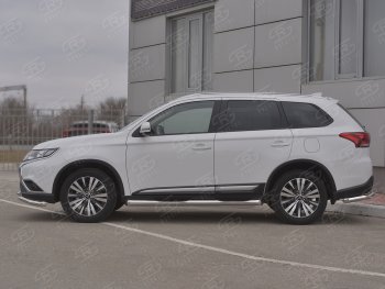 24 549 р. Защита порогов (Ø76 мм с проступью, нержавейка) SLITKOFF  Mitsubishi Outlander  GF (2018-2022) 3-ий рестайлинг (Металлические торцы под 45°)  с доставкой в г. Воронеж. Увеличить фотографию 3