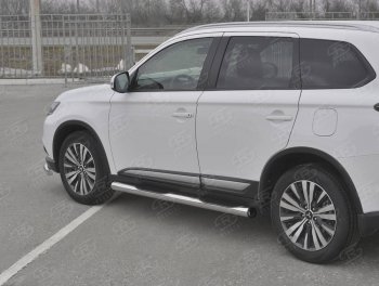 Защита порогов (Ø76 мм с проступью, нержавейка) SLITKOFF Mitsubishi Outlander GF 3-ий рестайлинг (2018-2022)