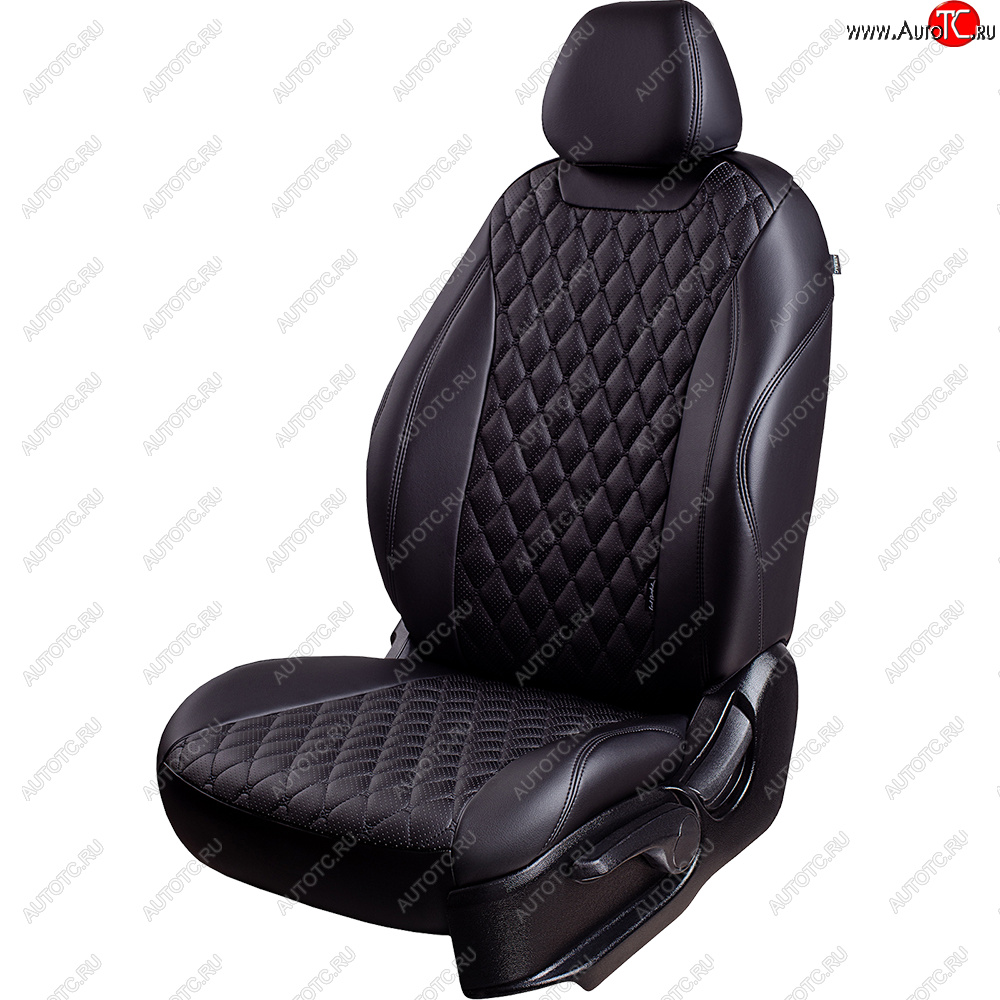 14 999 р. Чехлы для сидений Lord Autofashion Байрон (экокожа, спинка и сиденья 60/40, 3 Г-образных подголовника)  Mitsubishi Outlander  GF (2018-2022) 3-ий рестайлинг (Черный, вставка черная, строчка черная)  с доставкой в г. Воронеж