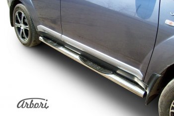 14 579 р. Защита штатных порогов Arbori (с проступью, нержавейка, d76 mm). Mitsubishi Outlander XL (CW)  дорестайлинг (2005-2009)  с доставкой в г. Воронеж. Увеличить фотографию 2