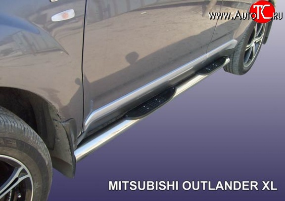 17 699 р. Защита порогов из трубы d76 мм с пластиковыми вставками для ног Slitkoff Mitsubishi Outlander XL (CW)  дорестайлинг (2005-2009) (Нержавейка, Полированная)  с доставкой в г. Воронеж