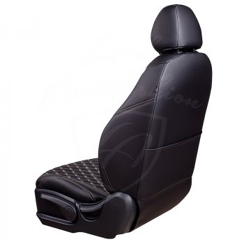 19 649 р. Чехлы для сидений Lord Autofashion Байрон (экокожа) Mitsubishi Outlander XL (CW)  дорестайлинг (2005-2009) (Черный, вставка черная, строчка бежевая)  с доставкой в г. Воронеж. Увеличить фотографию 4