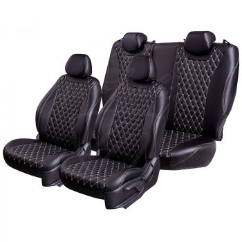 19 649 р. Чехлы для сидений Lord Autofashion Байрон (экокожа) Mitsubishi Outlander XL (CW)  дорестайлинг (2005-2009) (Черный, вставка черная, строчка бежевая)  с доставкой в г. Воронеж. Увеличить фотографию 5