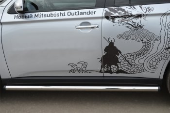 18 799 р. Защита порогов на SLITKOFF (труба D63)  Mitsubishi Outlander  GF (2012-2014) дорестайлинг (Защита порогов с загрушками на торцах (вариант 2))  с доставкой в г. Воронеж. Увеличить фотографию 3