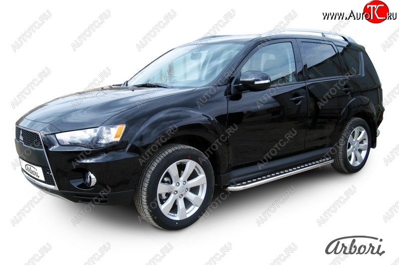 14 219 р. Защита штатных порогов с листом Arbori (нержавейка, алюминий, d42 mm) Mitsubishi Outlander XL (CW)  рестайлинг (2010-2013)  с доставкой в г. Воронеж