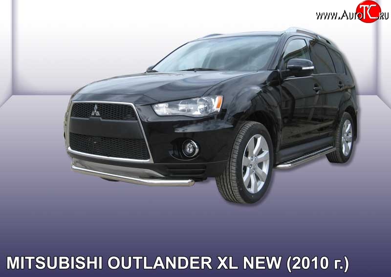 10 899 р. Одинарная защита переднего бампера из трубы диаметром 57 мм Slitkoff Mitsubishi Outlander XL (CW)  рестайлинг (2010-2013) (Нержавейка, Полированная)  с доставкой в г. Воронеж