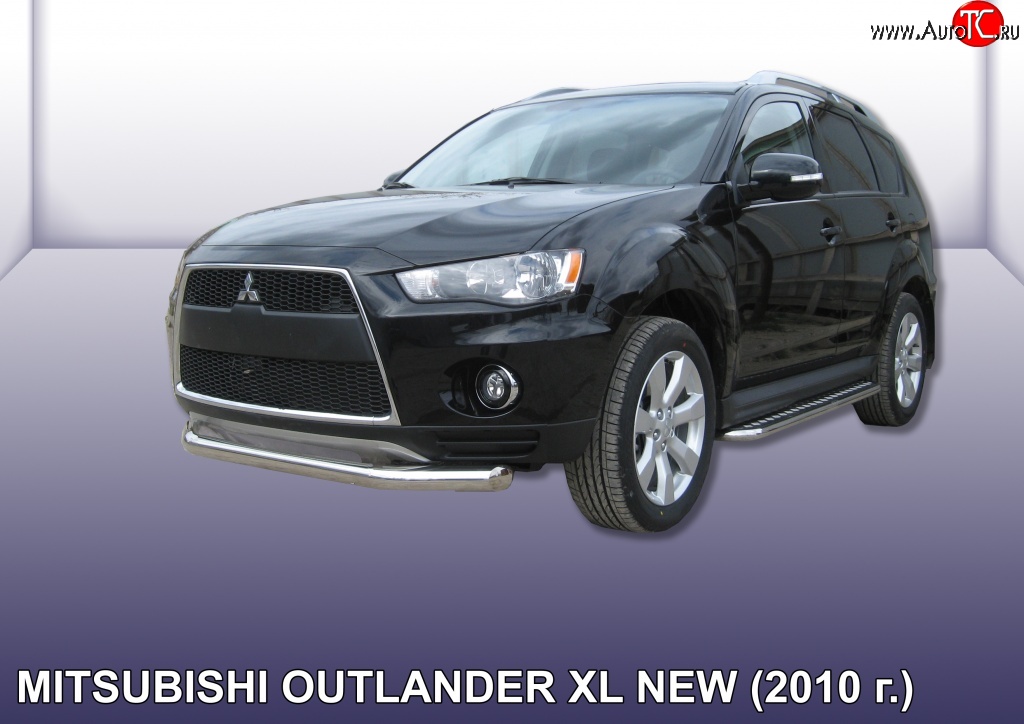 11 749 р. Одинарная защита переднего бампера диаметром 76 мм Slitkoff Mitsubishi Outlander XL (CW)  рестайлинг (2010-2013) (Нержавейка, Полированная)  с доставкой в г. Воронеж