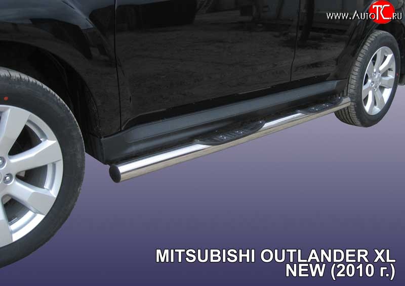 17 699 р. Защита порогов из трубы d76 мм с пластиковыми вставками для ног Slitkoff Mitsubishi Outlander XL (CW)  рестайлинг (2010-2013) (Нержавейка, Полированная)  с доставкой в г. Воронеж