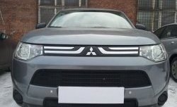 4 299 р. Сетка на бампер Russtal (черная) Mitsubishi Outlander GF дорестайлинг (2012-2014)  с доставкой в г. Воронеж. Увеличить фотографию 2