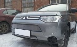 3 149 р. Сетка на бампер Russtal (хром) Mitsubishi Outlander GF дорестайлинг (2012-2014)  с доставкой в г. Воронеж. Увеличить фотографию 2